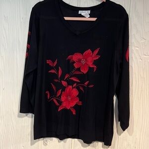 CATHY DANIELS poinsettia flower SWEATER size XL